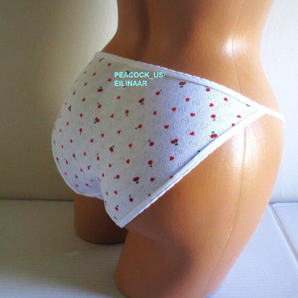 Victoria Secret PINK 100% Cotton String Bikini Panty White Red Cherry Hearts nwt - Picture 8 of 8